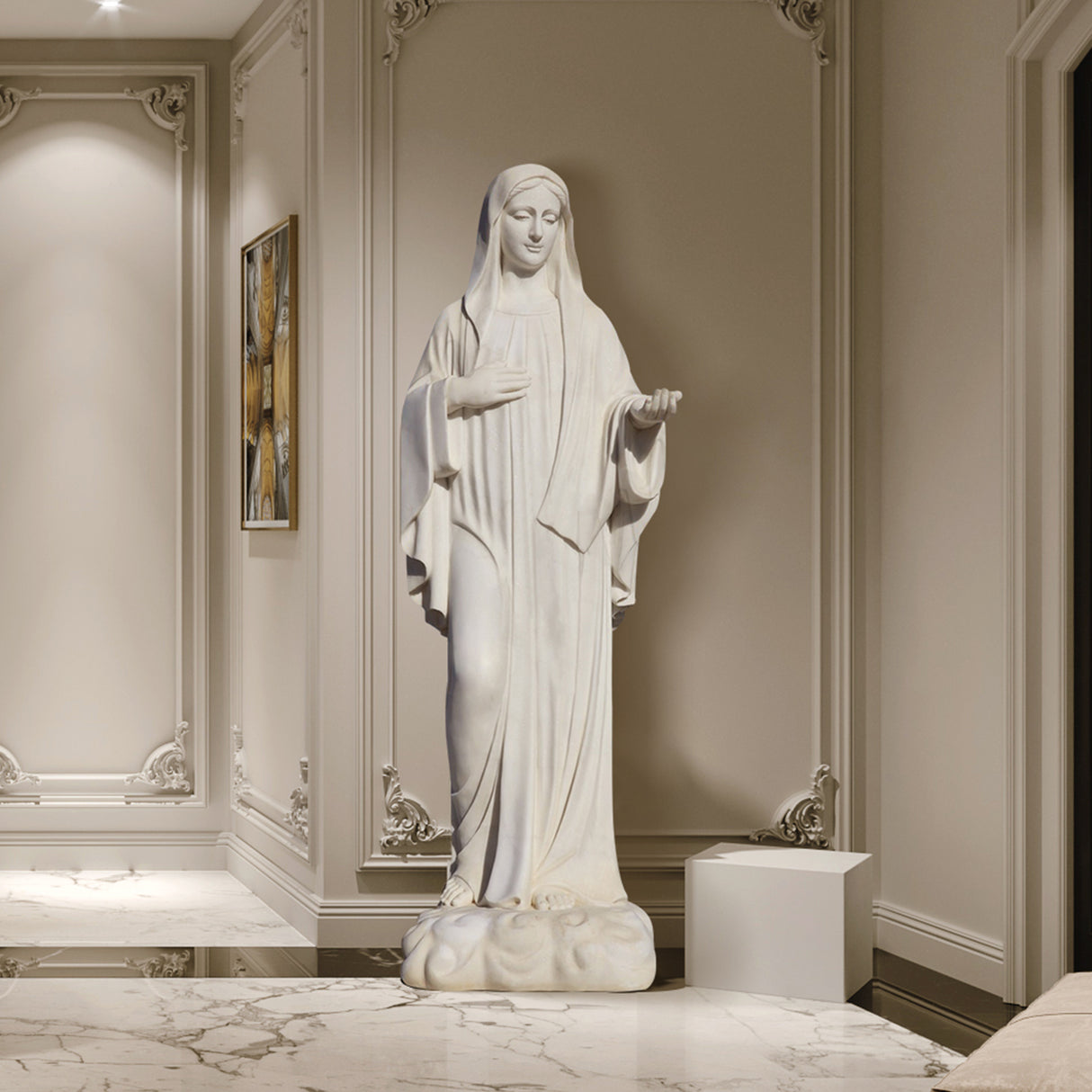 PREMIER Religious Sculpture for Home or Garden Display White Marble Virgin Mary Statue PSM-034-Marble sculpture-PREMIER SCULPTURE