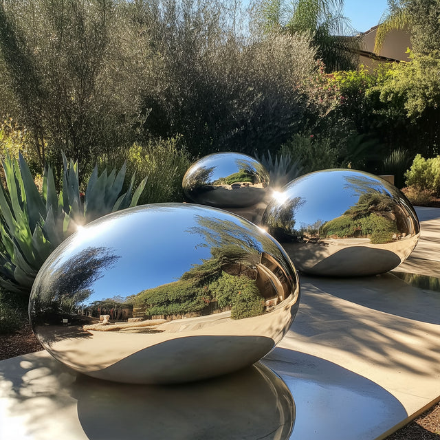 PREMIER Stainless Steel Reflective Pebble Sculpture Modern Outdoor & Garden Sculpture PSSS-063-Stainless Steel Sculpture-PREMIER SCULPTURE