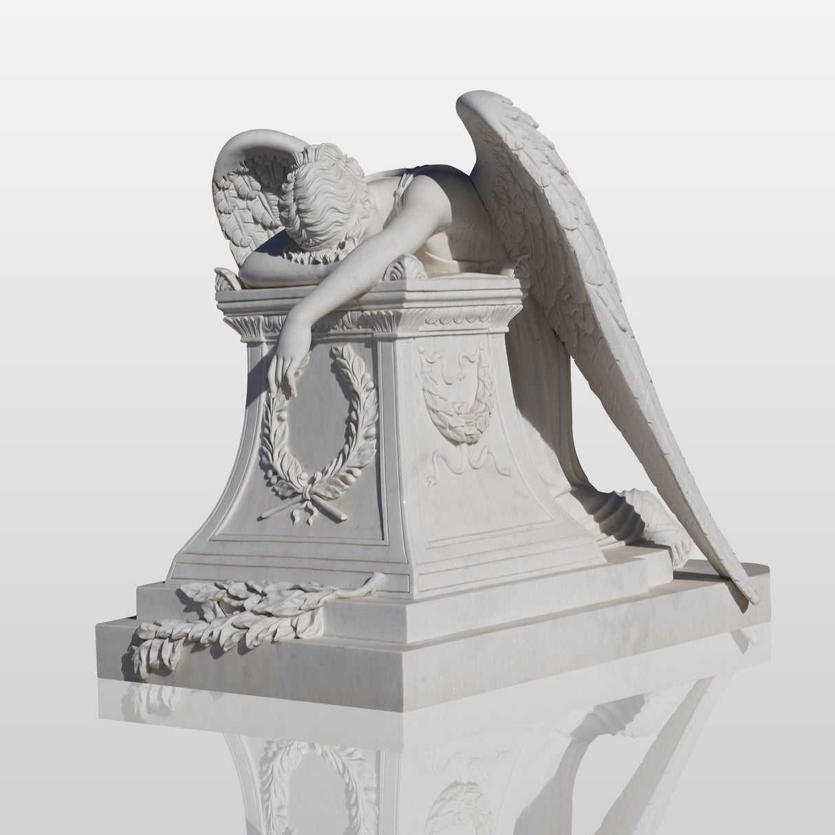 PREMIER White Marble Angel Monument Majestic Memorial Sculpture for Gardens and Memorials PSM-036-Marble sculpture-PREMIER SCULPTURE