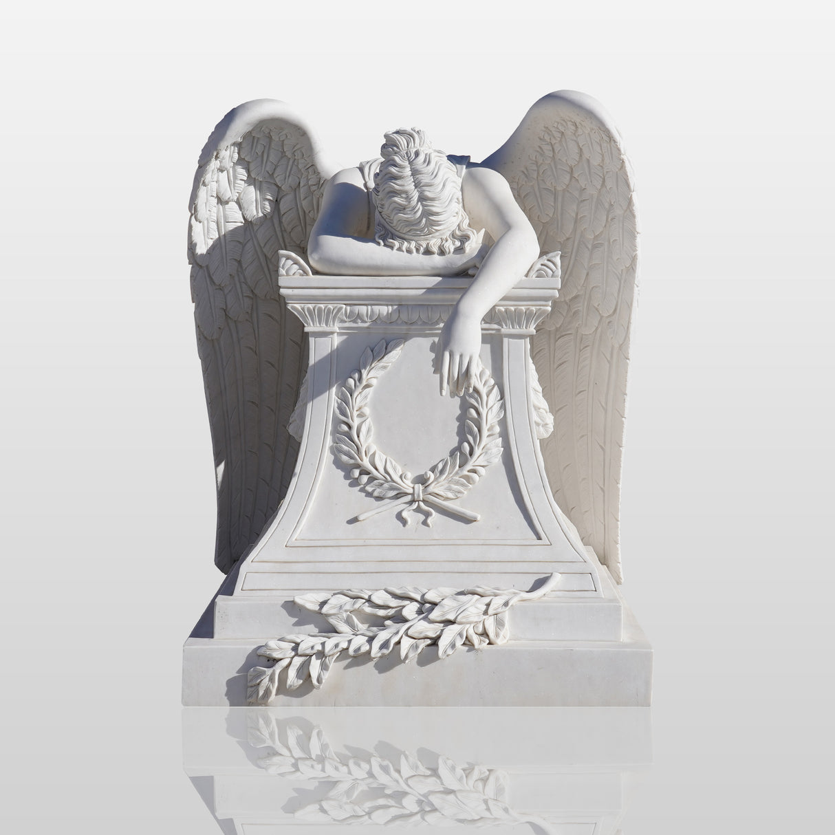PREMIER White Marble Angel Monument Majestic Memorial Sculpture for Gardens and Memorials PSM-036-Marble sculpture-PREMIER SCULPTURE