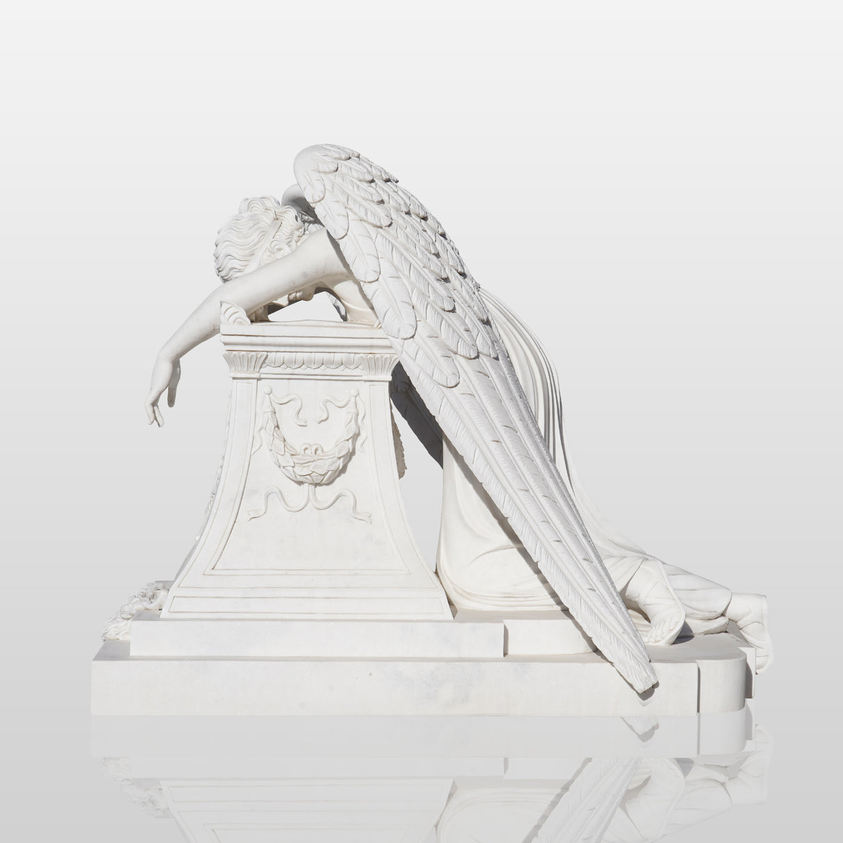 PREMIER White Marble Angel Monument Majestic Memorial Sculpture for Gardens and Memorials PSM-036-Marble sculpture-PREMIER SCULPTURE