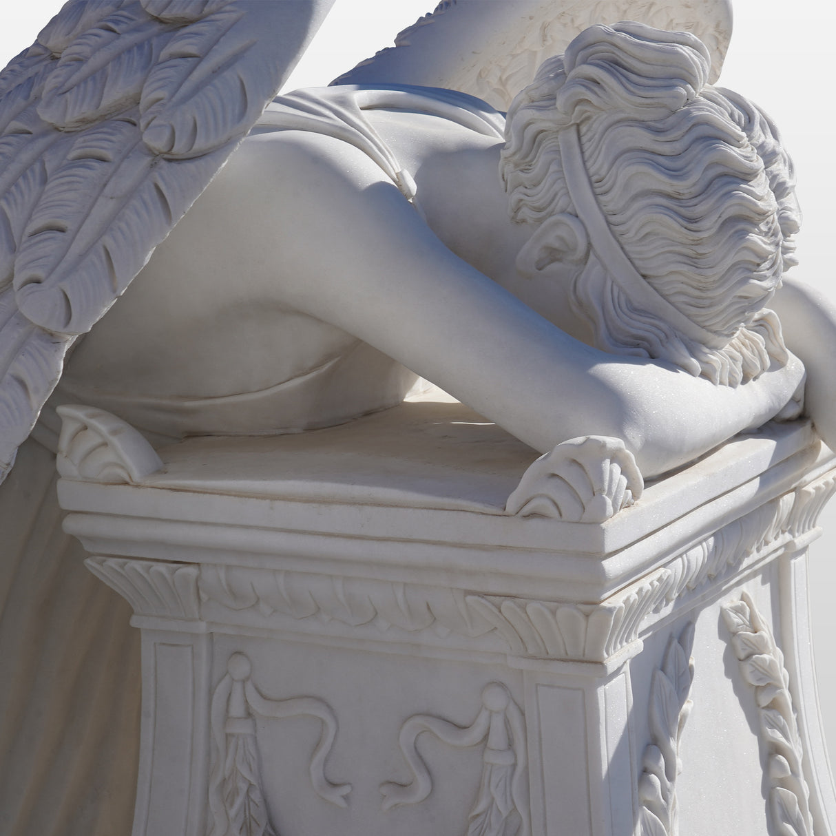 PREMIER White Marble Angel Monument Majestic Memorial Sculpture for Gardens and Memorials PSM-036-Marble sculpture-PREMIER SCULPTURE