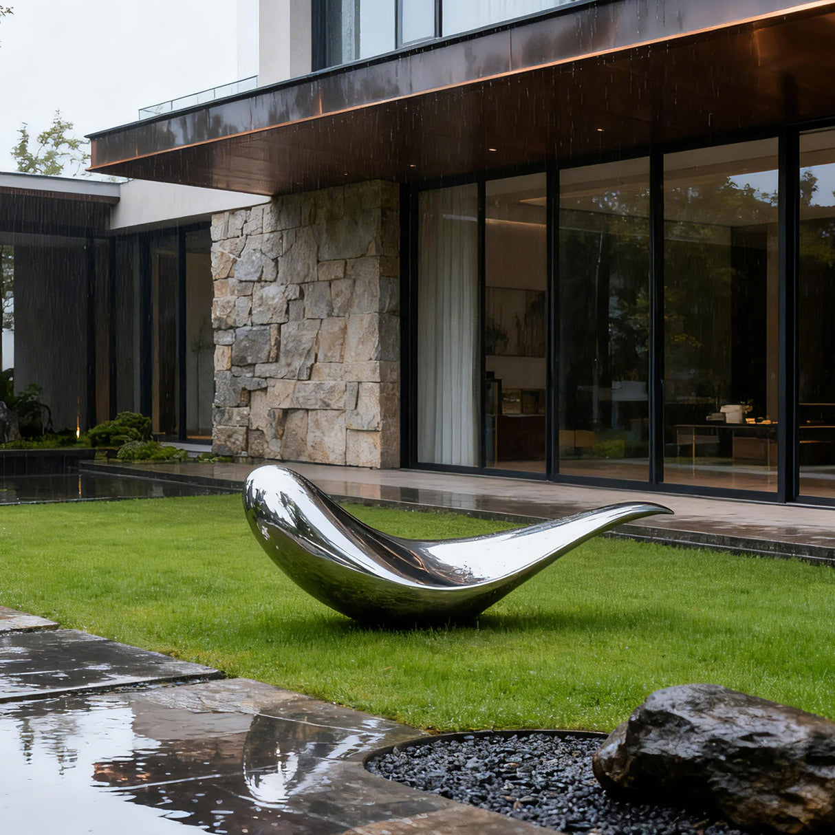 PREMIER Abstract Stainless Steel Sculpture with Polished Finish for Modern Courtyards and Garden Lawns and Waterfront Terraces PSSS-164-Stainless Steel Sculpture-PREMIER SCULPTURE