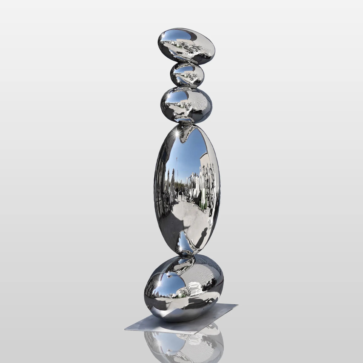 PREMIER Abstract Zen Pebble Sculpture with Polished Stainless Steel Stacked Form for Luxury Villas and Modern Outdoor Spaces PSSS-167-Stainless Steel Sculpture-PREMIER SCULPTURE