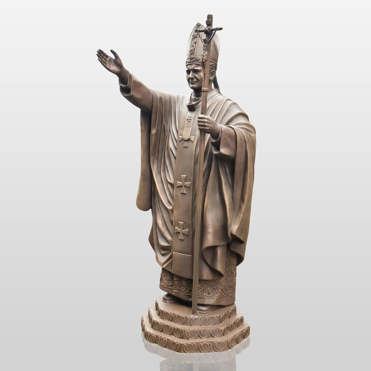 PREMIER Alive Bronze Statue with Lifelike Pope John Paul II Image Perfect for Church Squares, Memorial Parks and Religious Spaces PSB-147-Bronze Sculpture-PREMIER SCULPTURE