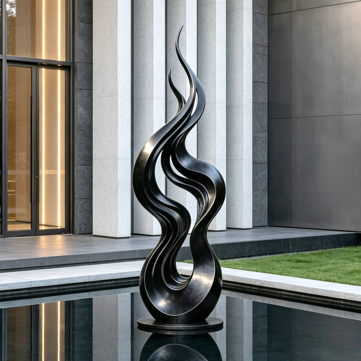 PREMIER Black Flame Sculpture in Stainless Steel for Villa Courtyards, Poolside Areas and Hotel Entrances PSSS-277-Stainless Steel Sculpture-PREMIER SCULPTURE