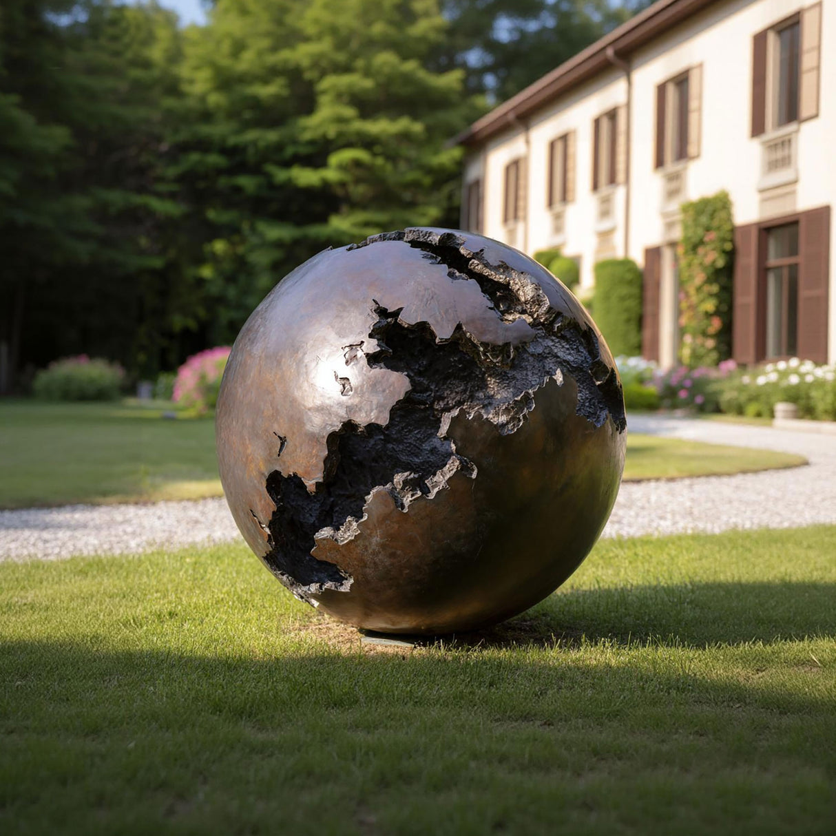 PREMIER Bronze Abstract Globe Sculpture with Textured Surface for Gardens and Outdoor Spaces PSB-140-Bronze Sculpture-PREMIER SCULPTURE