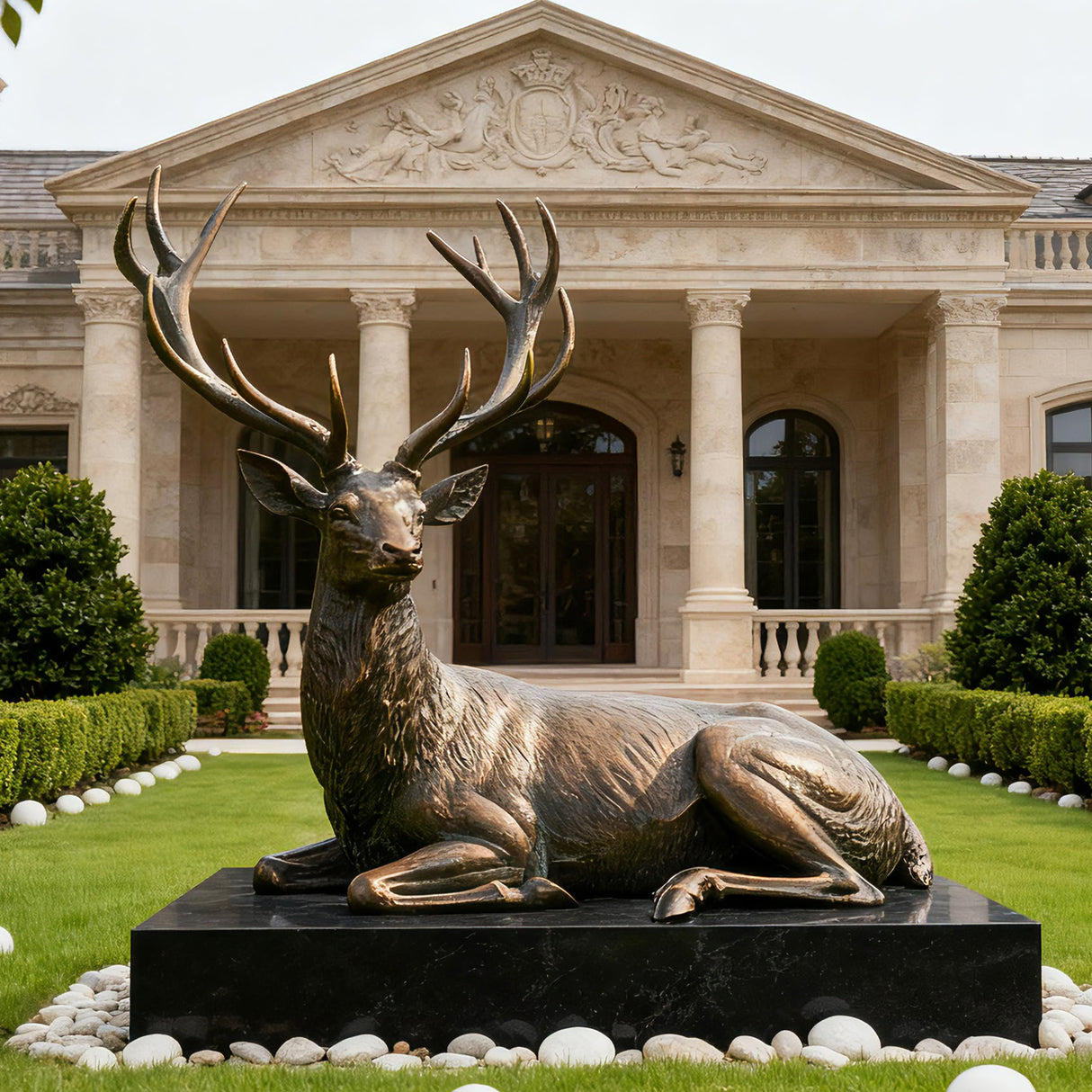 PREMIER Bronze Deer Sculpture in Graceful Resting Form for Estate Entrances, Villas and Outdoor Spaces PSB-114-Bronze Sculpture-PREMIER SCULPTURE