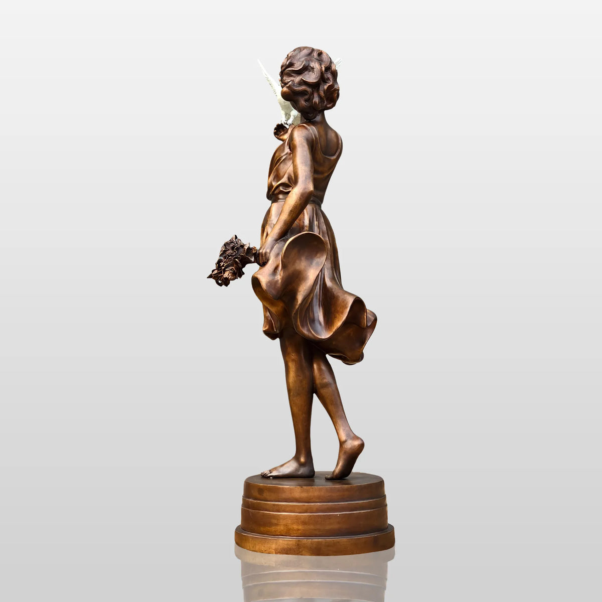 PREMIER Bronze Sculpture with Girl Holding Dove Design for Gardens, Patios, Courtyards and Residential Landscapes PSB-187-Bronze Sculpture-PREMIER SCULPTURE