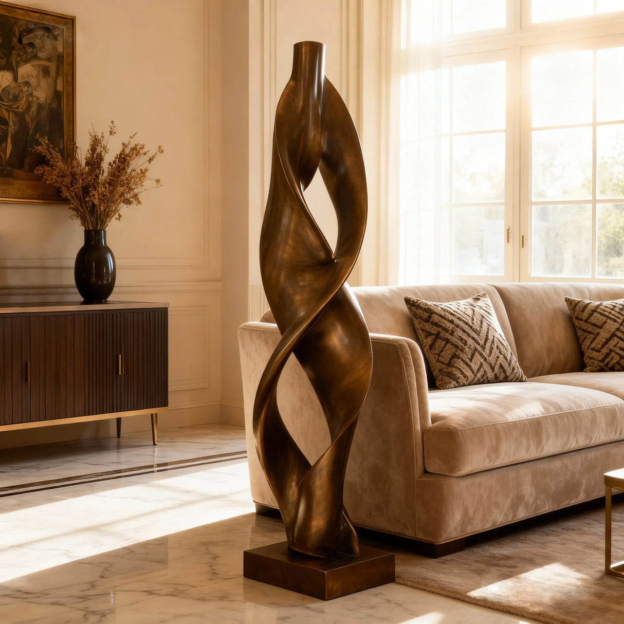 PREMIER Bronze Sculpture with Twisted Column Design for Living Rooms and Interior Corners PSB-130-Bronze Sculpture-PREMIER SCULPTURE