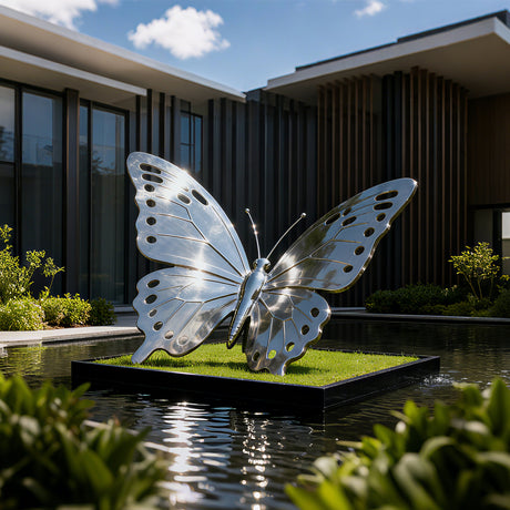 PREMIER Butterfly Sculpture with Mirror Polished Stainless Steel Design for Luxury Villas, Courtyards, and Gardens PSSS-140-Stainless Steel Sculpture-PREMIER SCULPTURE