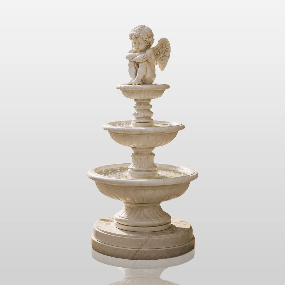 PREMIER Cherub Marble Fountain for Front Courtyard, Garden Poolside and Public Plaza PSFM-018-Marble sculpture-PREMIER SCULPTURE