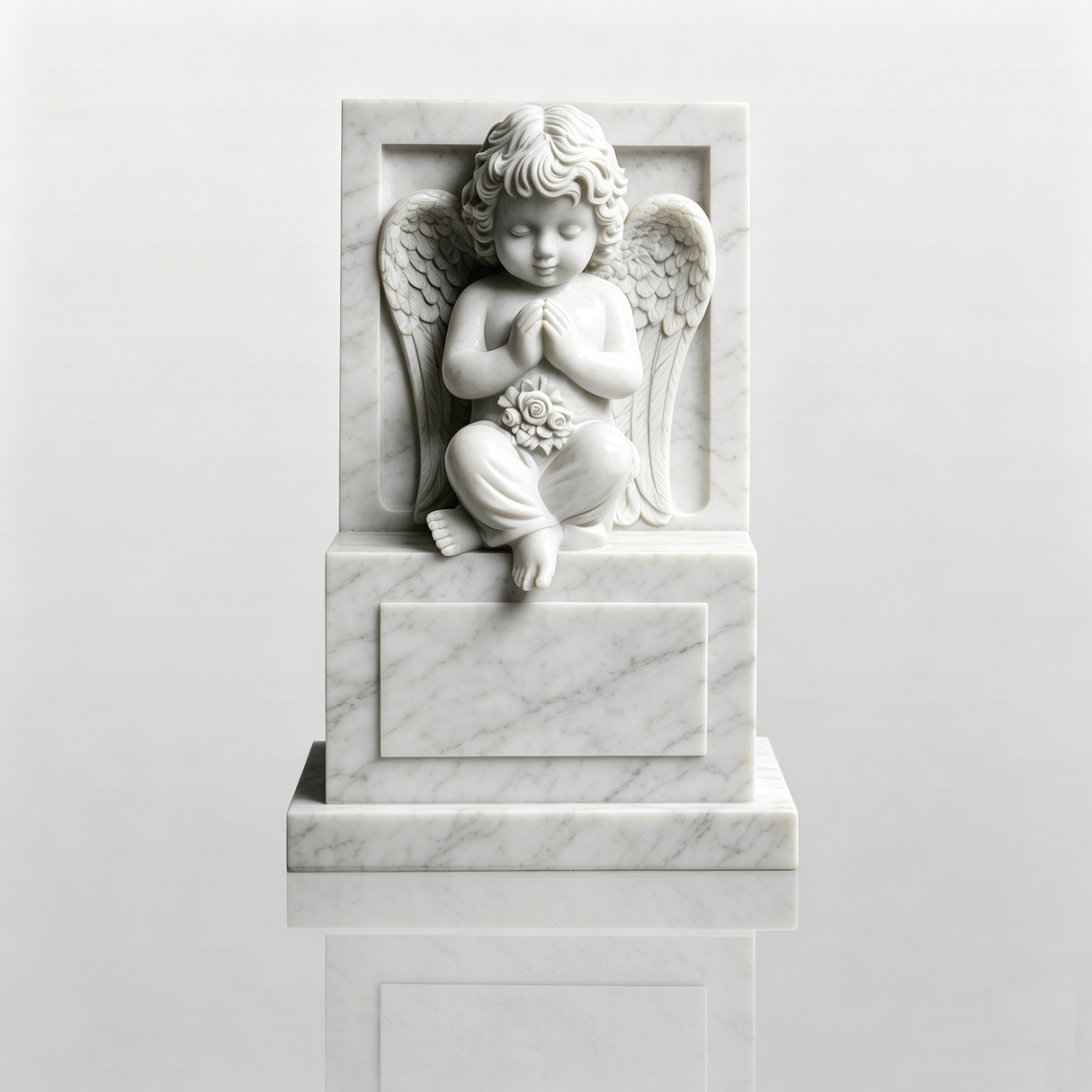 PREMIER Cherub Tombstone in White Marble for Cemeteries, Memorial Gardens, Family Graves or Churches PSM-131-Marble sculpture-PREMIER SCULPTURE