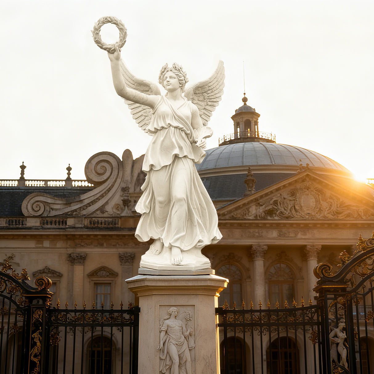 PREMIER Classical Marble Angel Sculpture with Laurel Wreath for Courtyards and Luxury Estates PSM-080-Marble sculpture-PREMIER SCULPTURE