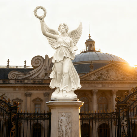 PREMIER Classical Marble Angel Sculpture with Laurel Wreath for Courtyards and Luxury Estates PSM-080-Marble sculpture-PREMIER SCULPTURE