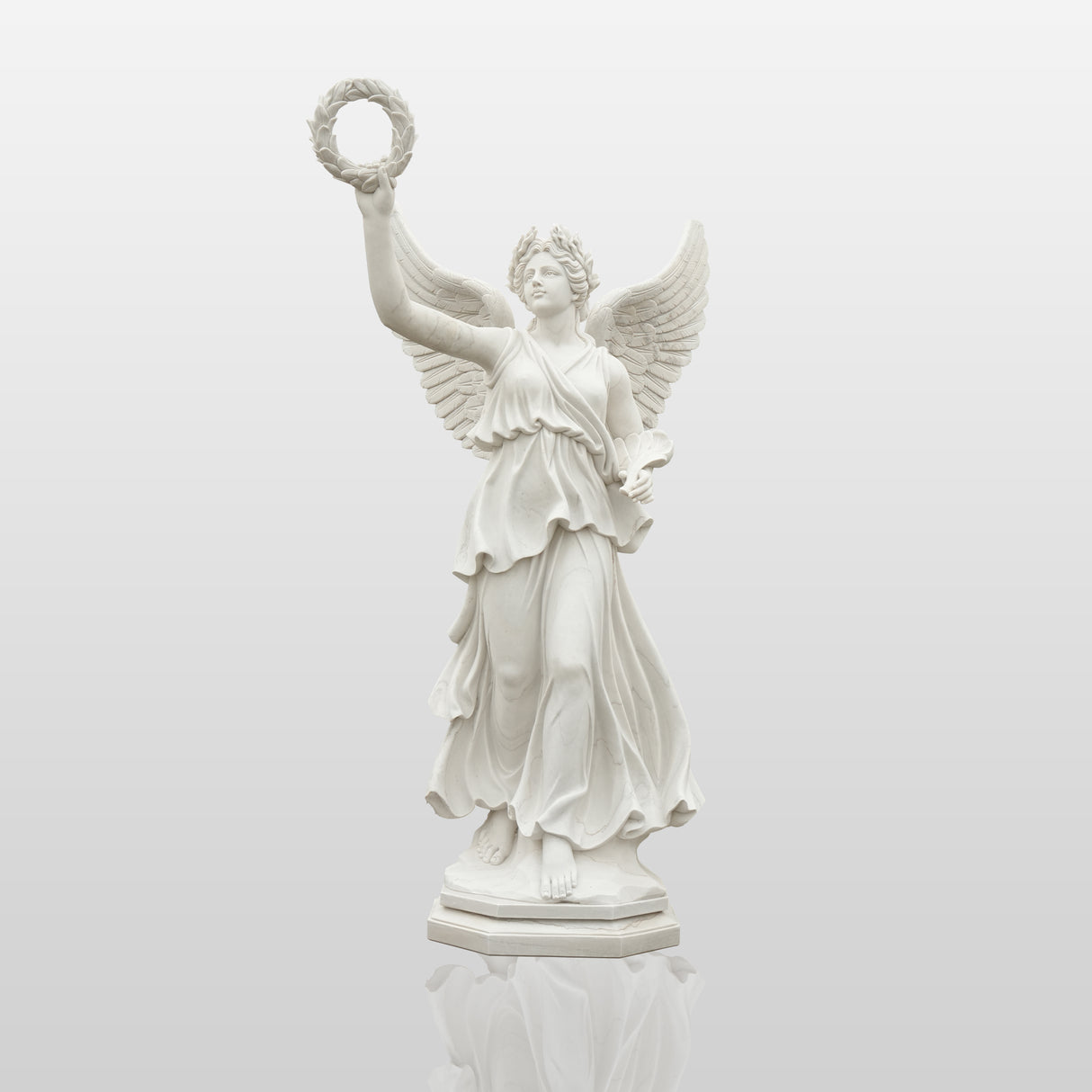 PREMIER Classical Marble Angel Sculpture with Laurel Wreath for Courtyards and Luxury Estates PSM-080-Marble sculpture-PREMIER SCULPTURE