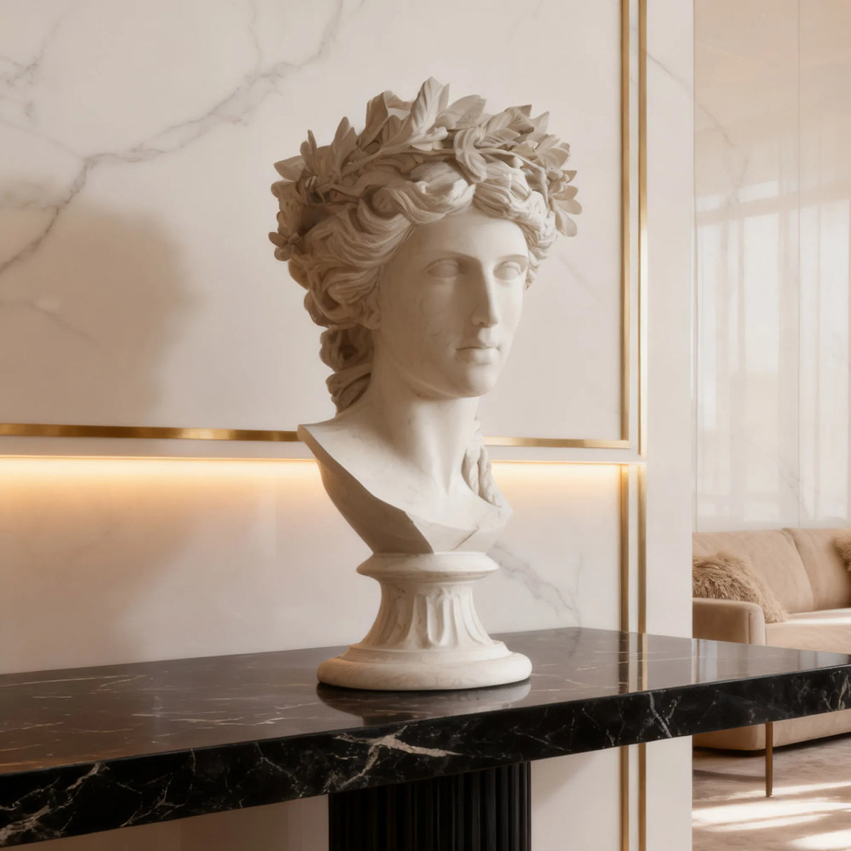 PREMIER Classical Marble Bust with Laurel Crown for Luxury Interior Decor PSM-089-Marble sculpture-PREMIER SCULPTURE