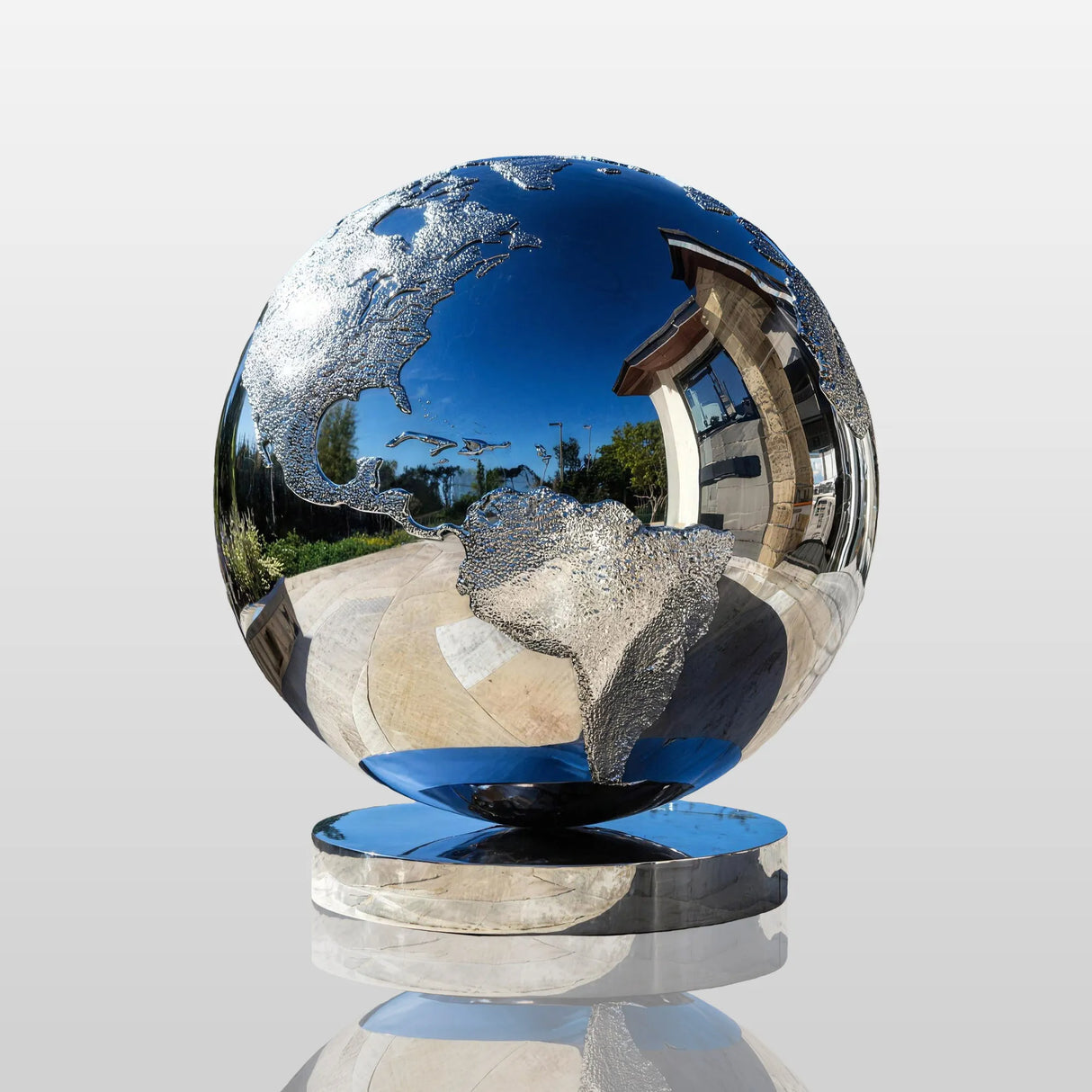 PREMIER Contemporary Stainless Steel Sculpture with Globe Form Design Fit for Public Plazas or Commercial Entrances PSSS-235-Stainless Steel Sculpture-PREMIER SCULPTURE