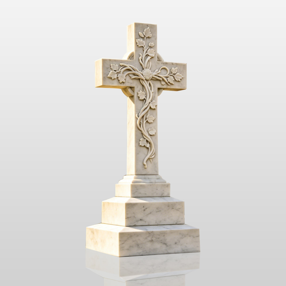 PREMIER Cross Marble Tombstone Sculpture with Classic Design for Cemetery Grounds or Memorial Areas PSM-120-Marble sculpture-PREMIER SCULPTURE