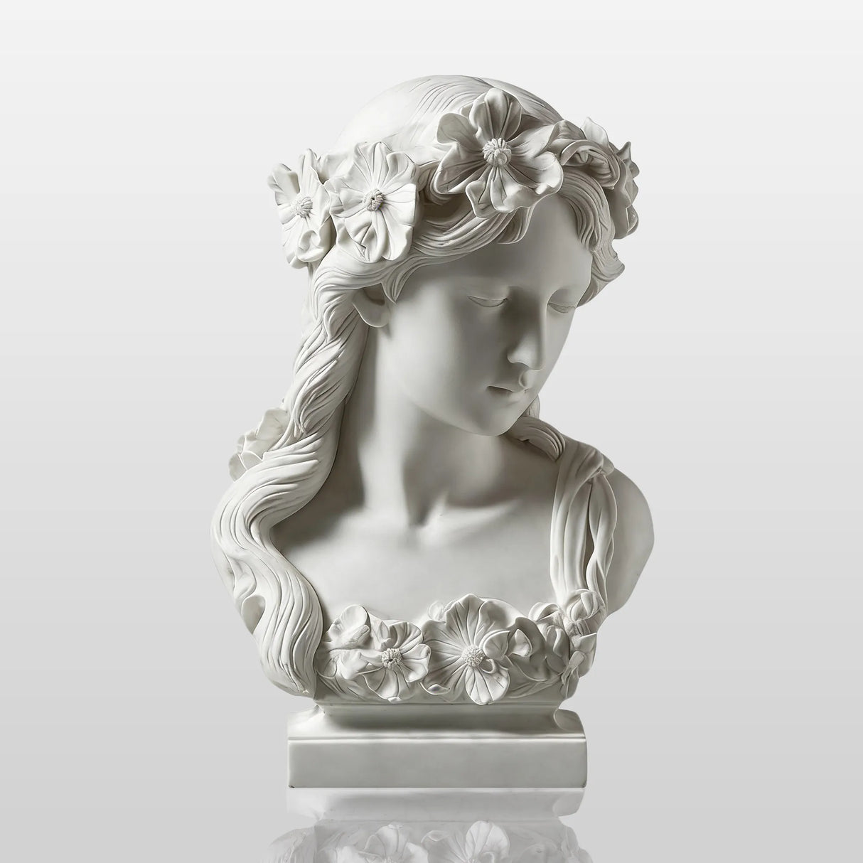 PREMIER Elegant Marble Lady Bust with Floral Details for Classic Interior Decor PSM-088-Marble sculpture-PREMIER SCULPTURE