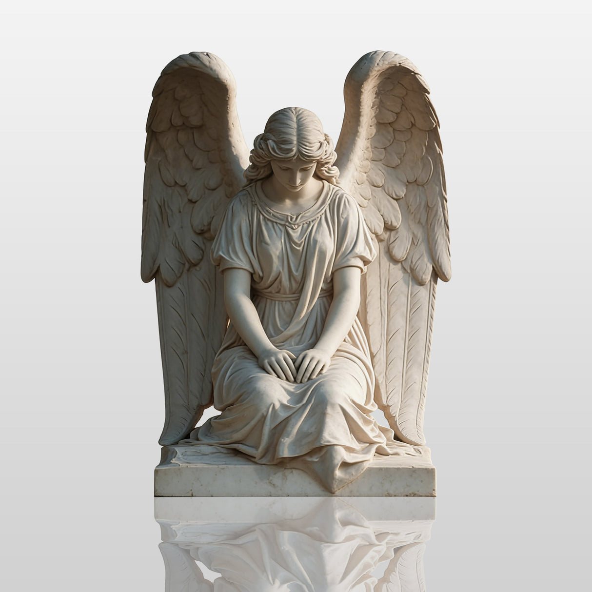 PREMIER Elegant Marble Sculpture with Guardian Angel Design for Memorials and Gardens PSM-081-Marble sculpture-PREMIER SCULPTURE