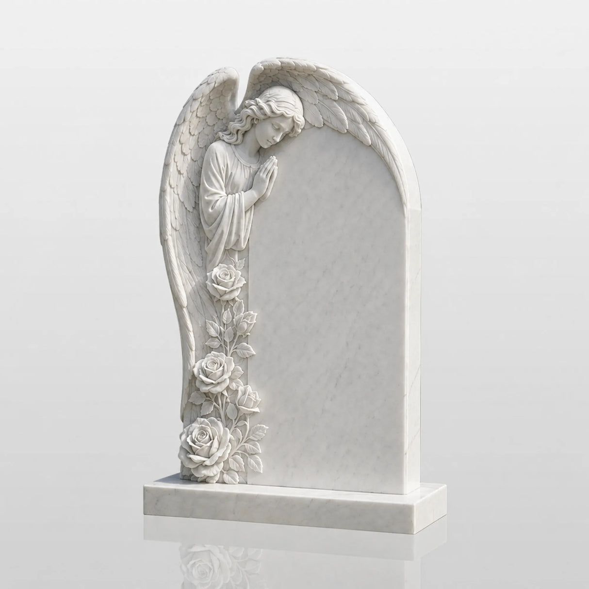 PREMIER Floral Angel Marble Tombstone for Burial Lawn, Parish Cemetery and Churchyard PSM-180-Marble sculpture-PREMIER SCULPTURE