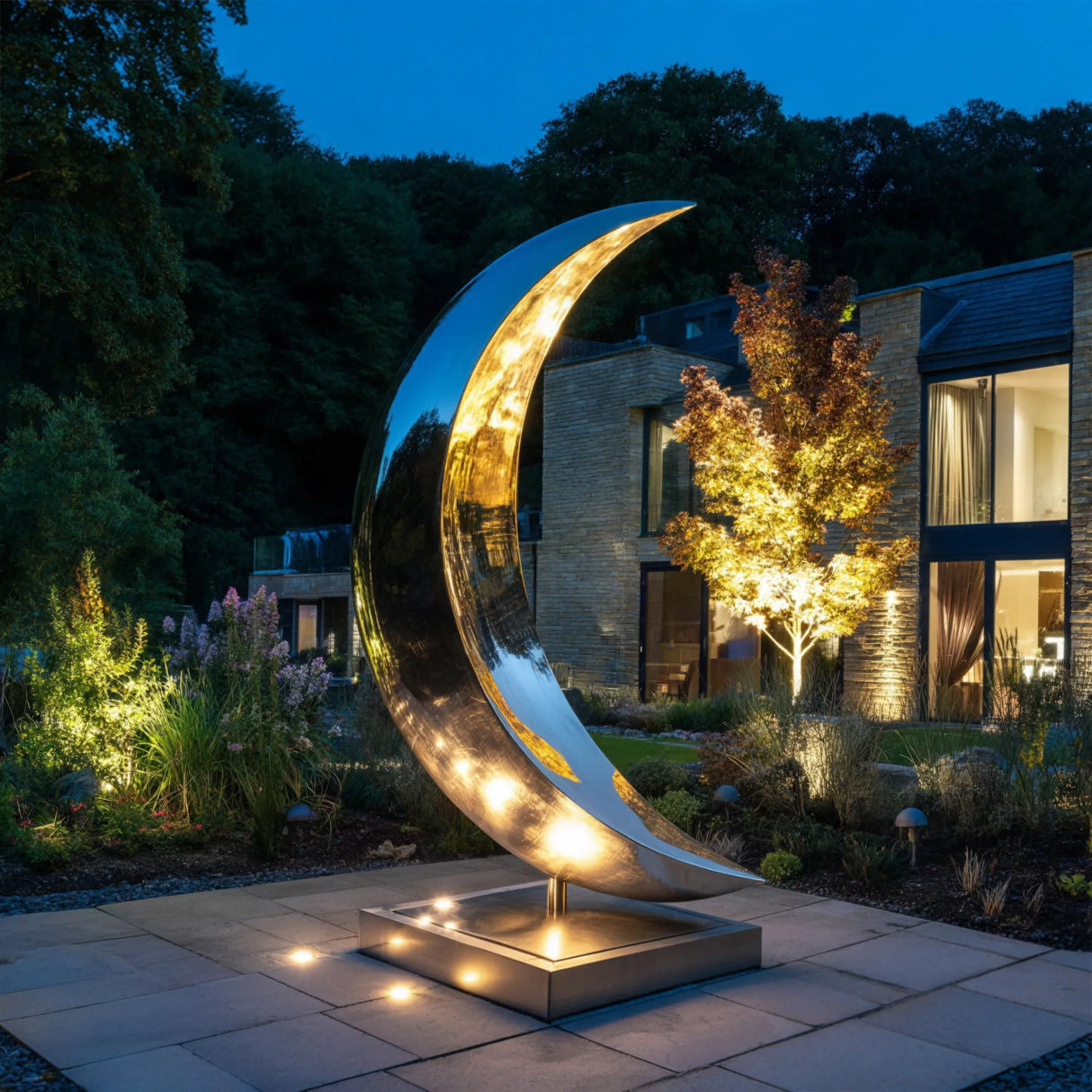 PREMIER Garden Stainless Steel Sculpture with Curved Moon Design for Courtyards, Weddings or Public Areas PSSS-255-Stainless Steel Sculpture-PREMIER SCULPTURE