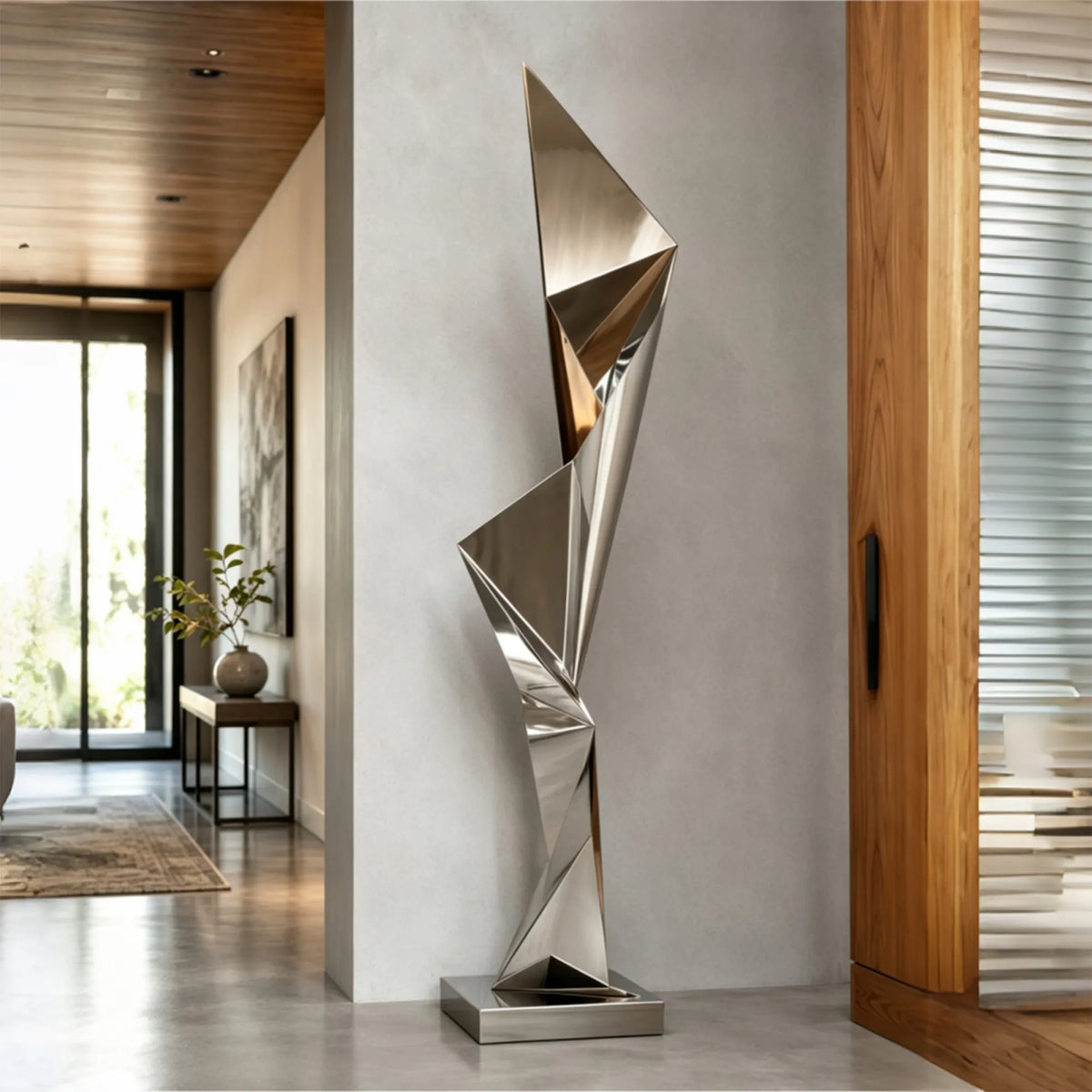 PREMIER Tall Stainless Steel Sculpture in Geometric Design for Villa Foyer, Living Room or Office PSSS-342-Stainless Steel Sculpture-PREMIER SCULPTURE
