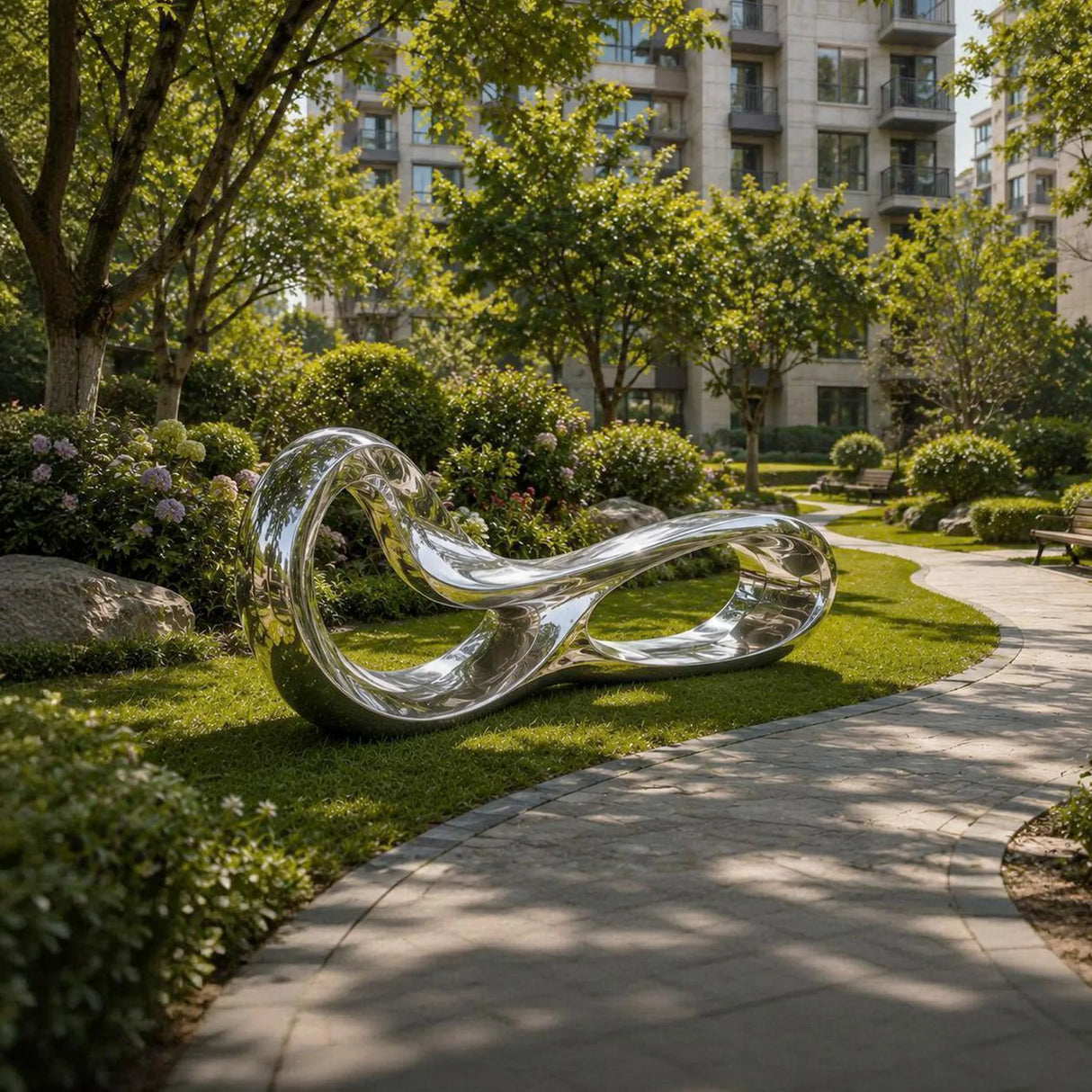 PREMIER Infinity Bench Sculpture in Stainless Steel for Community Lawn or Apartment Garden PSSS-295-Stainless Steel Sculpture-PREMIER SCULPTURE
