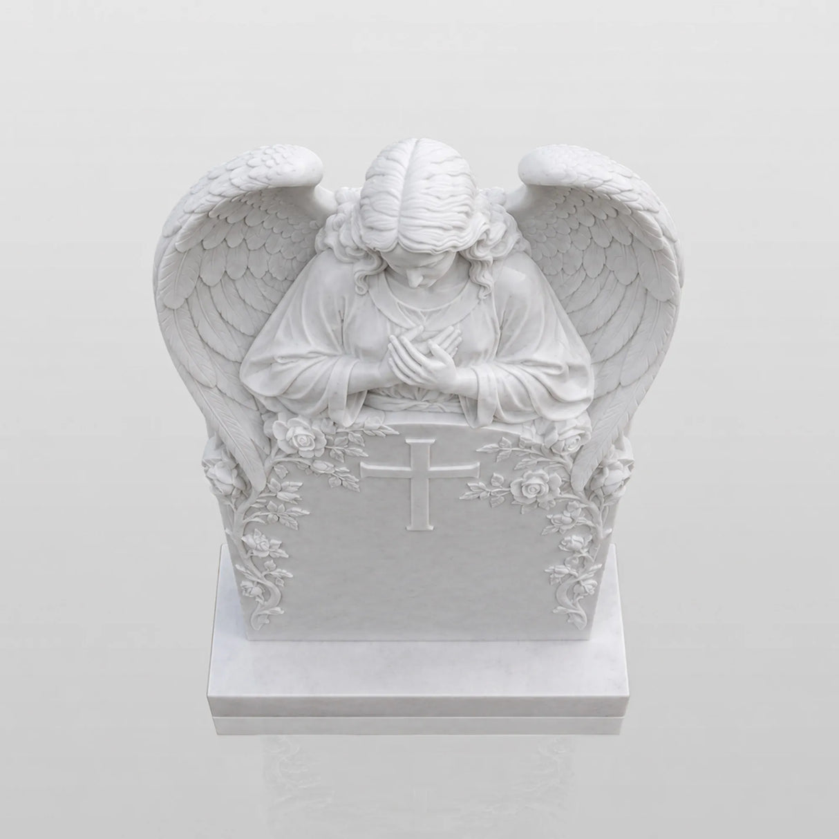 PREMIER Marble Angel Tombstone for Catholic Cemetery, Church Graveyard and Home Memorial Garden PSM-176-Marble sculpture-PREMIER SCULPTURE