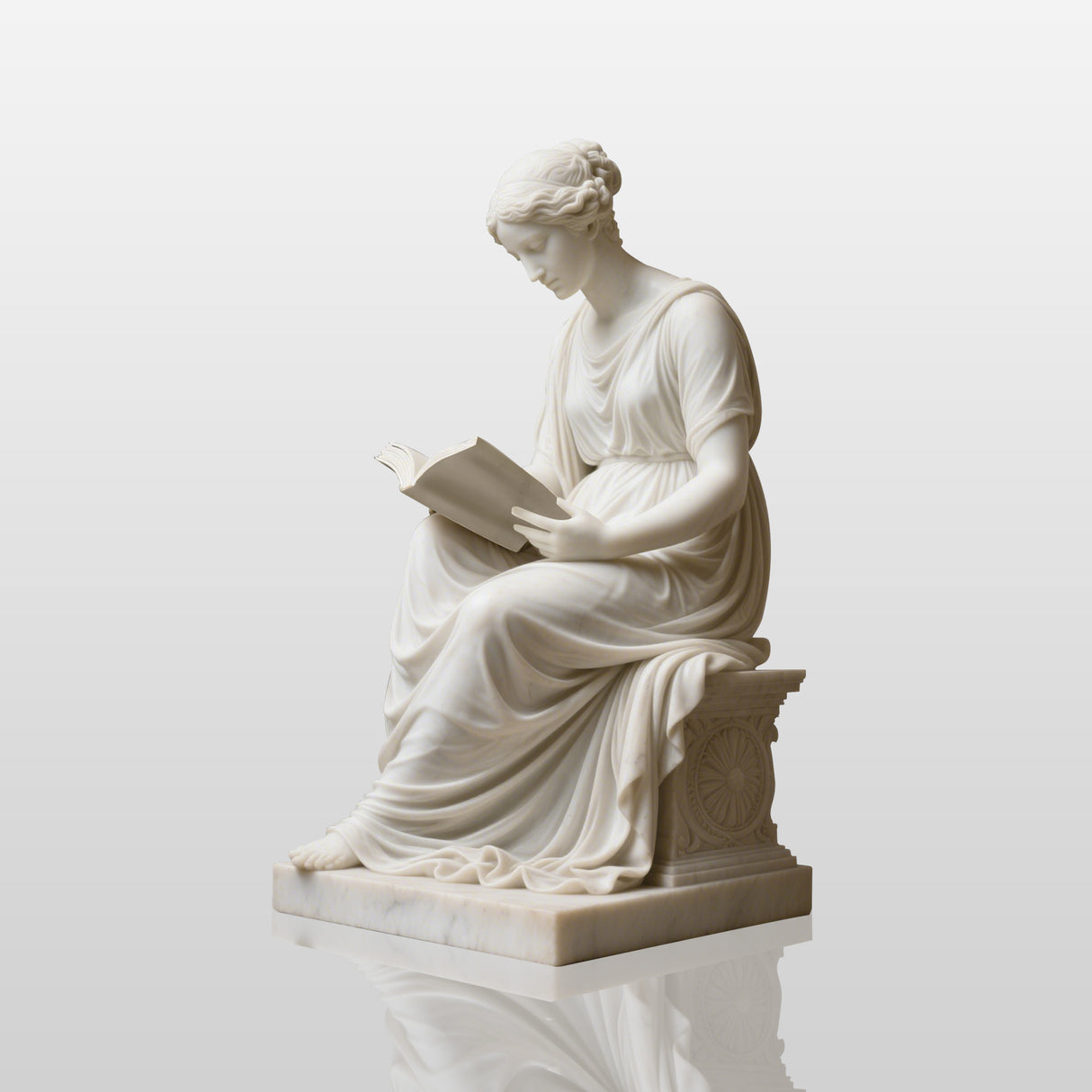 PREMIER Elegance White Marble Reading Woman Statue for Libraries, Universities, Luxury Estates, Cultural Interiors and Private Collections PSM-079-Marble sculpture-PREMIER SCULPTURE