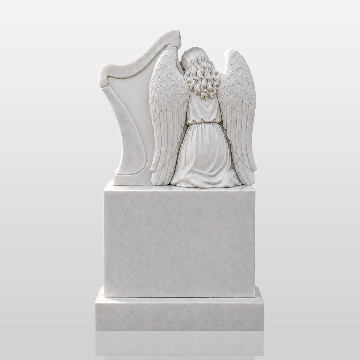 PREMIER Marble Tombstone with Kneeling Angel and Harp Design for Lawn Monument Lot or Green Cemetery PSM-184-Marble sculpture-PREMIER SCULPTURE