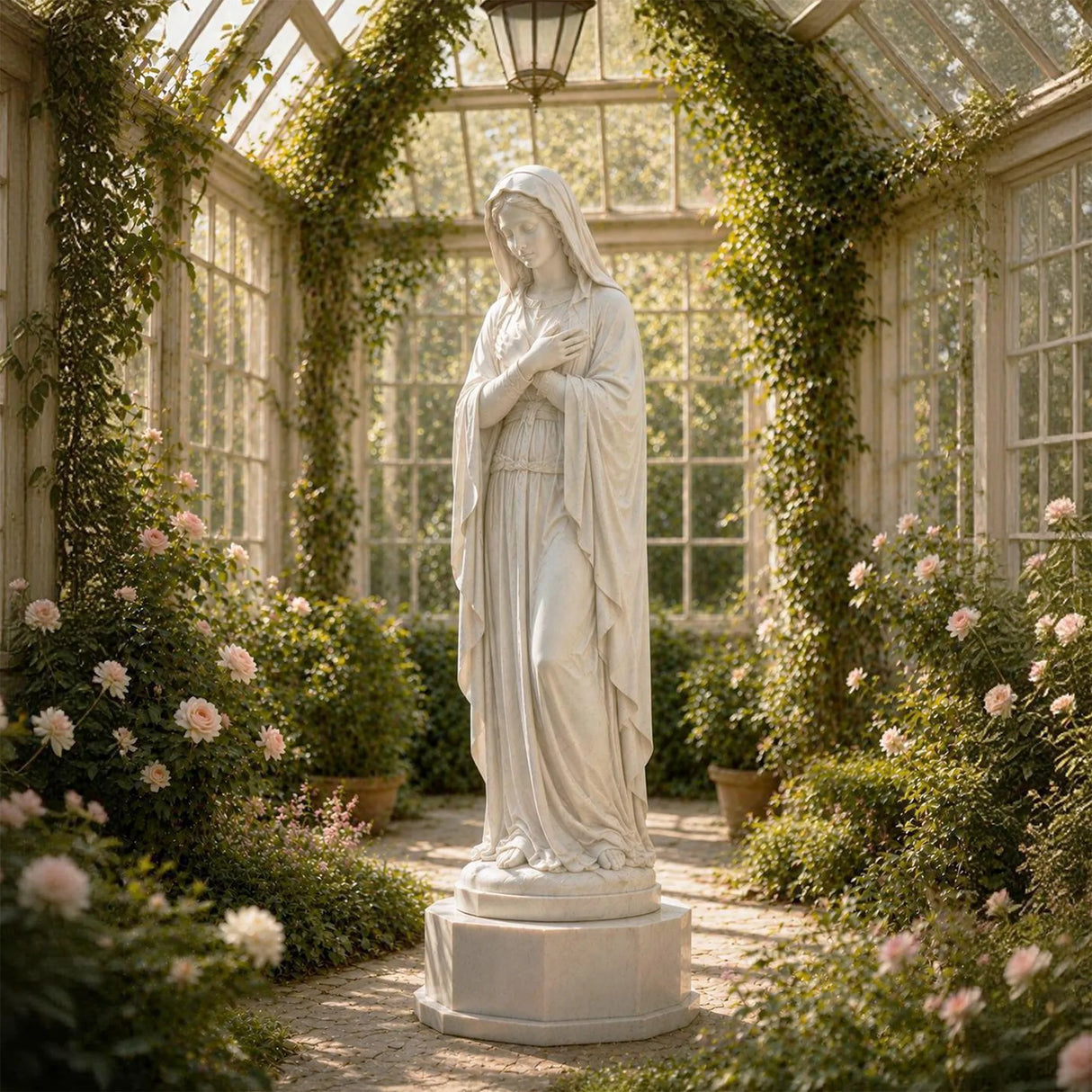 PREMIER Marble Virgin Mary Statue for Sunroom, Church, Living Room, Atrium or Art Gallery PSM-186-Marble sculpture-PREMIER SCULPTURE