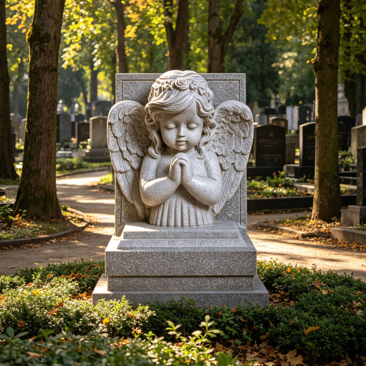 PREMIER Memorial Cherub Marble Tombstone for Cemeteries, Gardens, Funeral Grounds or Church Graveyards PSM-151-Marble sculpture-PREMIER SCULPTURE
