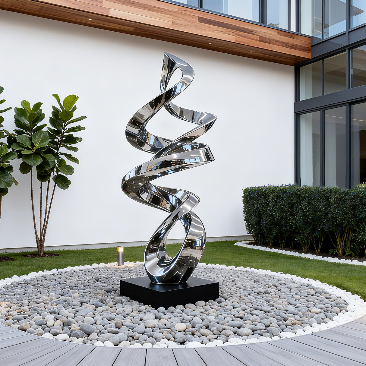 PREMIER Modern Spiral Sculpture with Polished Stainless Steel Finish for Luxury Villas, Courtyards, and Contemporary Gardens PSSS-143-Stainless Steel Sculpture-PREMIER SCULPTURE