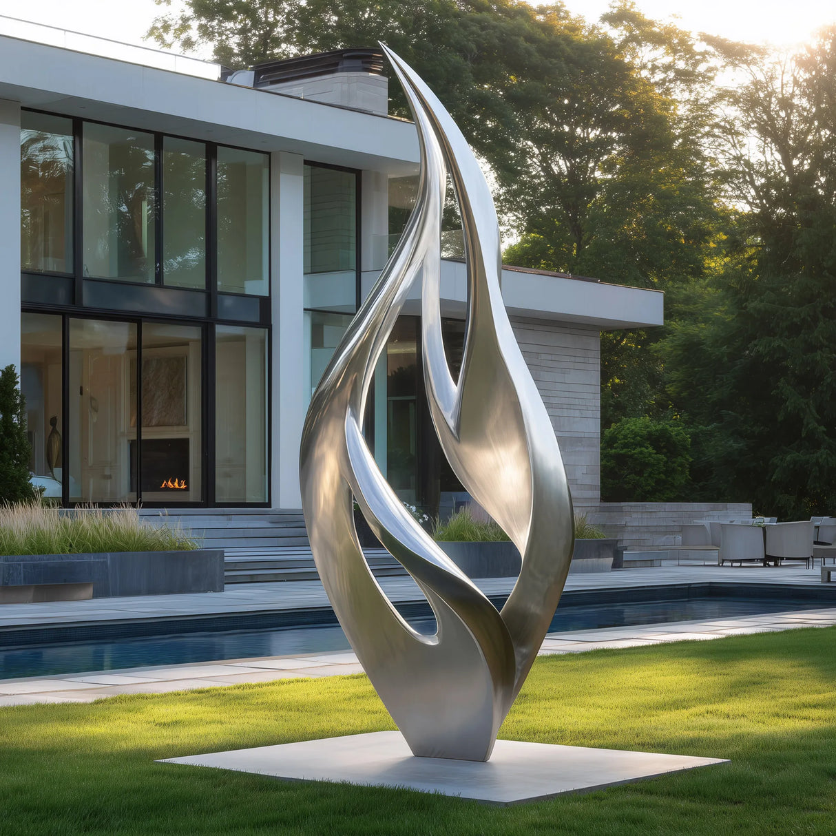 PREMIER Modern Stainless Steel Flame Sculpture for Courtyards, Hotels and Pool Areas PSSS-180-Stainless Steel Sculpture-PREMIER SCULPTURE