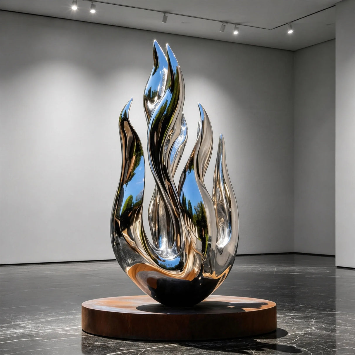 PREMIER Modern Stainless Steel Sculpture with Abstract Flame Design for Hotel Lobbies, Galleries or Living Rooms PSSS-256-Stainless Steel Sculpture-PREMIER SCULPTURE