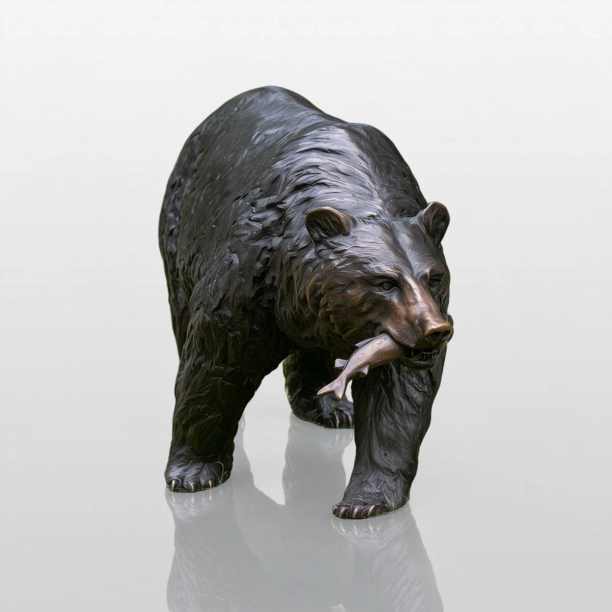 PREMIER Outdoor Bronze Bear Statue with a Fish for Side Yard, Backyard, Zoo or Public Square PSB-280-Bronze Sculpture-PREMIER SCULPTURE
