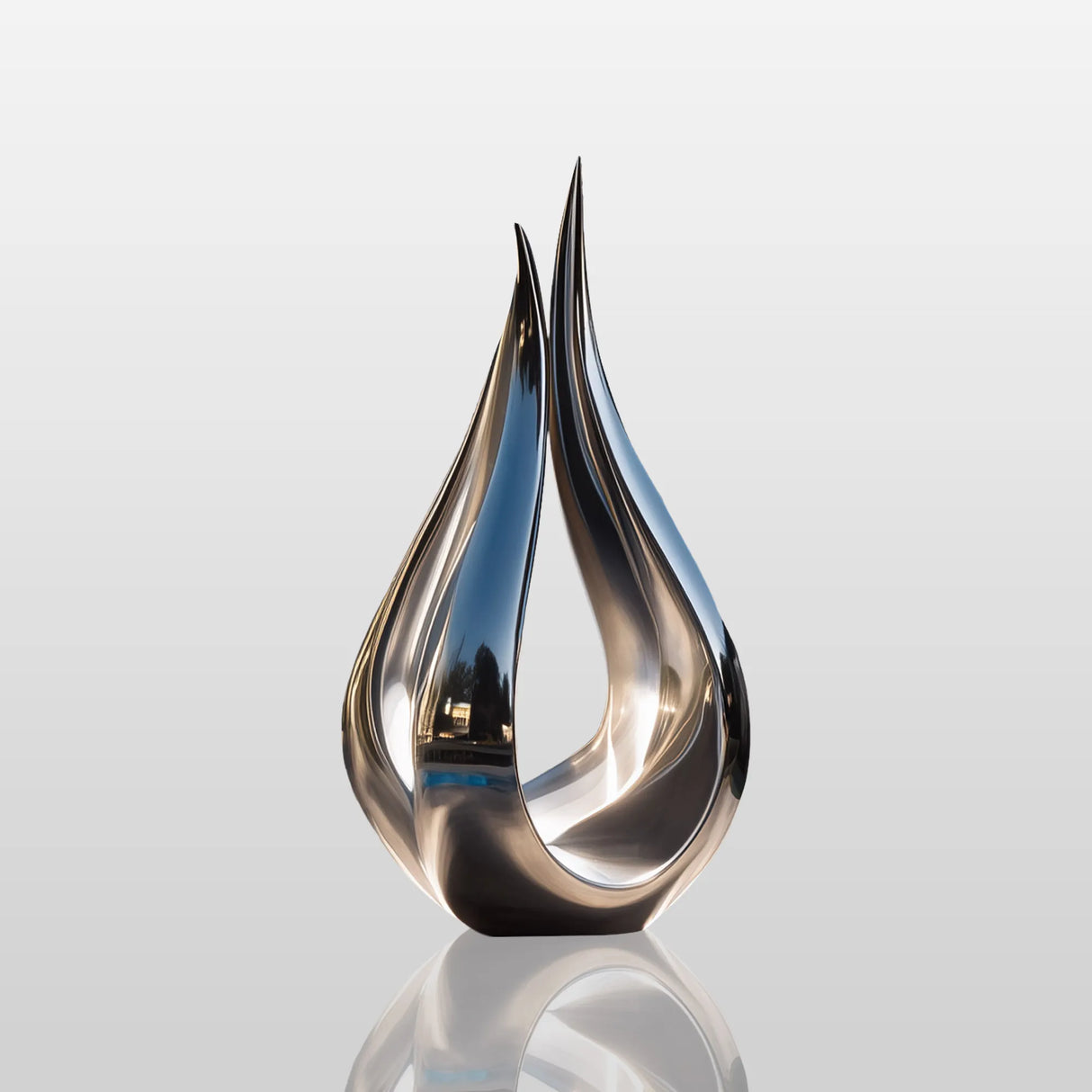 PREMIER Polished Stainless Steel Sculpture with Flame Form for Luxury Entrances, Gardens, and Poolside Spaces PSSS-166-Stainless Steel Sculpture-PREMIER SCULPTURE