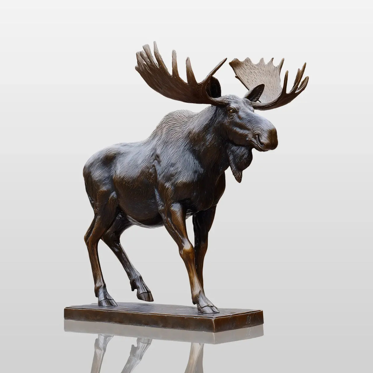 PREMIER Realistic Bronze Sculpture with Walking Moose Design for Campus Lawns, Plazas, Parks, Gardens or Zoo Entrances PSB-191-Bronze Sculpture-PREMIER SCULPTURE