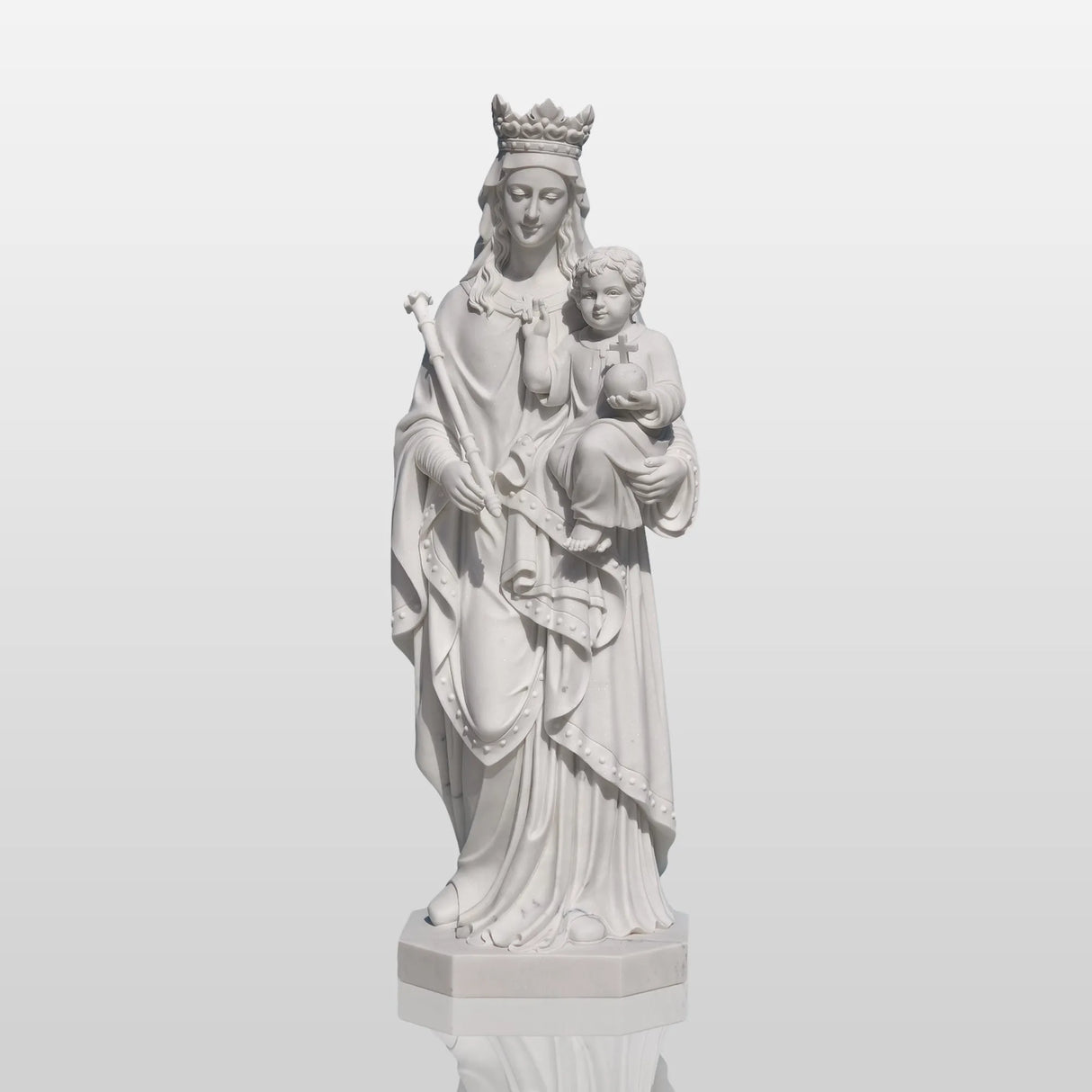 PREMIER Religious Marble Statue with the Virgin Mary Holding the Child Jesus Design Fit for Churches, Religious Parks or Courtyards PSM-110-Marble sculpture-PREMIER SCULPTURE