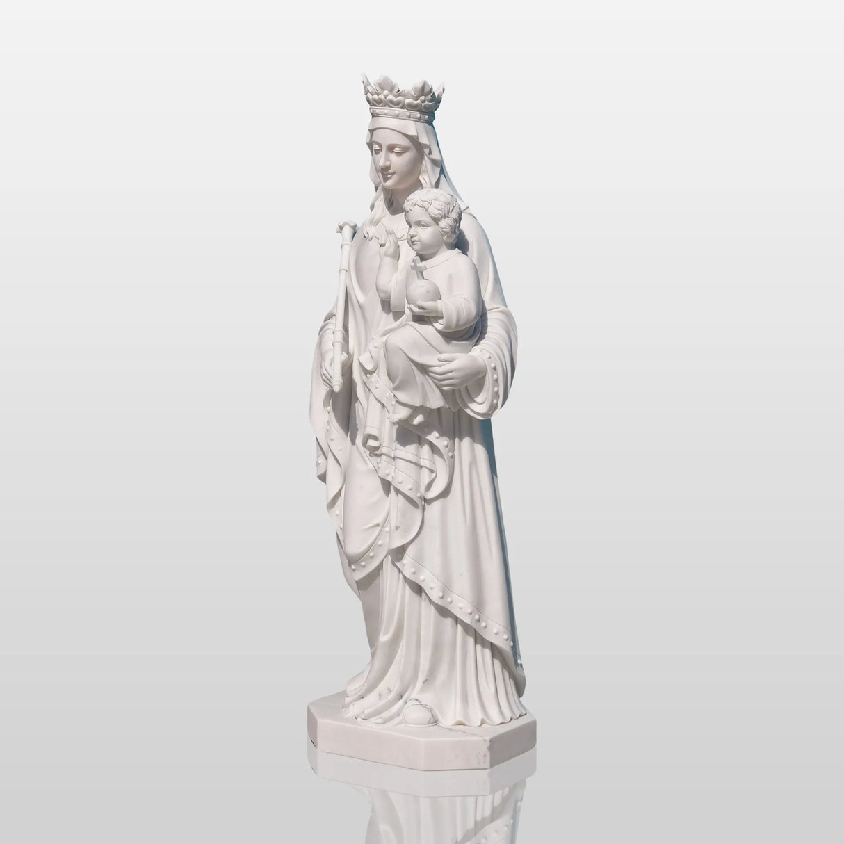 PREMIER Religious Marble Statue with the Virgin Mary Holding the Child Jesus Design Fit for Churches, Religious Parks or Courtyards PSM-110-Marble sculpture-PREMIER SCULPTURE