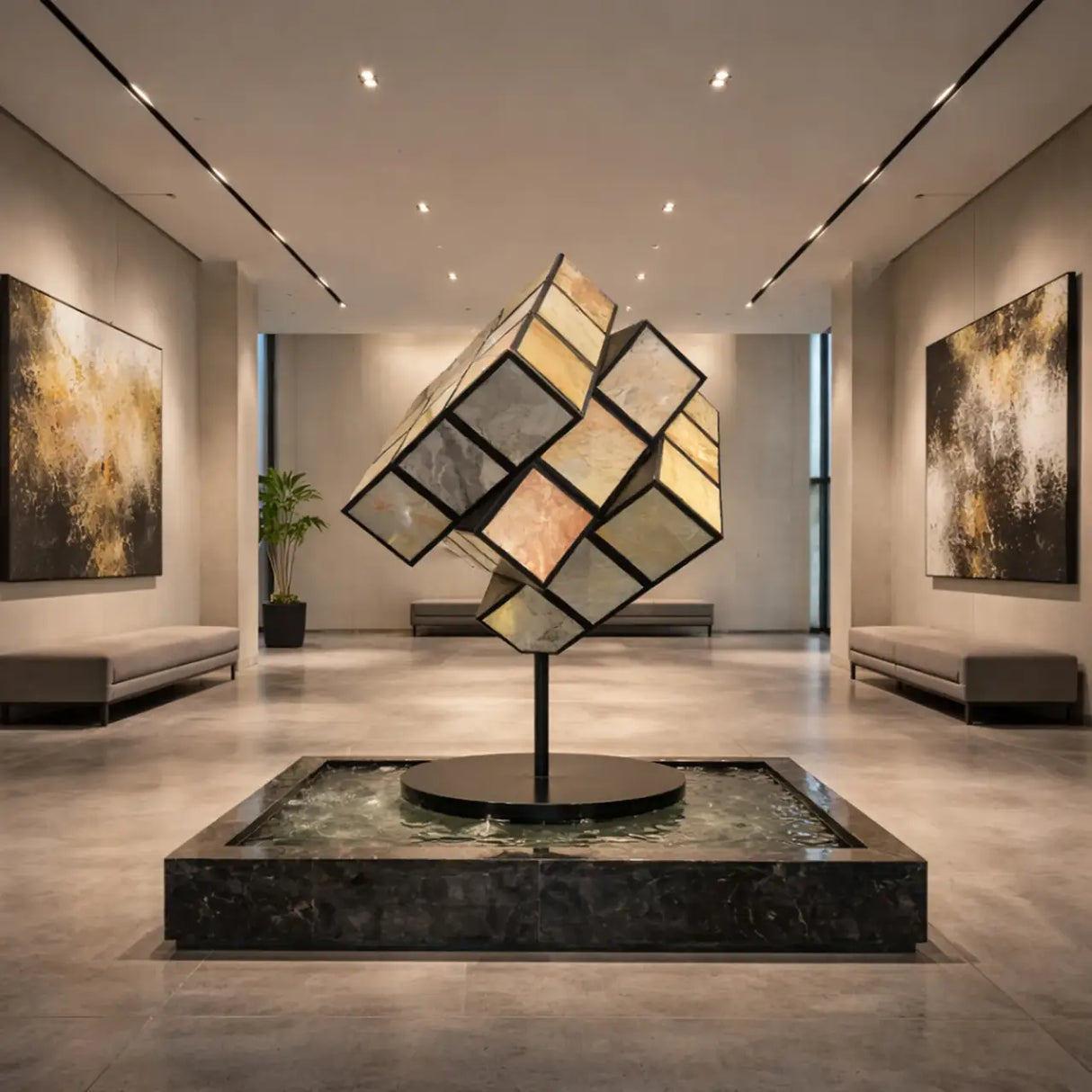 PREMIER Rubik’s Cube Marble Sculpture with Stainless Steel for Art Galleries, Hotel Lobbies and Museum Halls PSM-135-Marble sculpture-PREMIER SCULPTURE