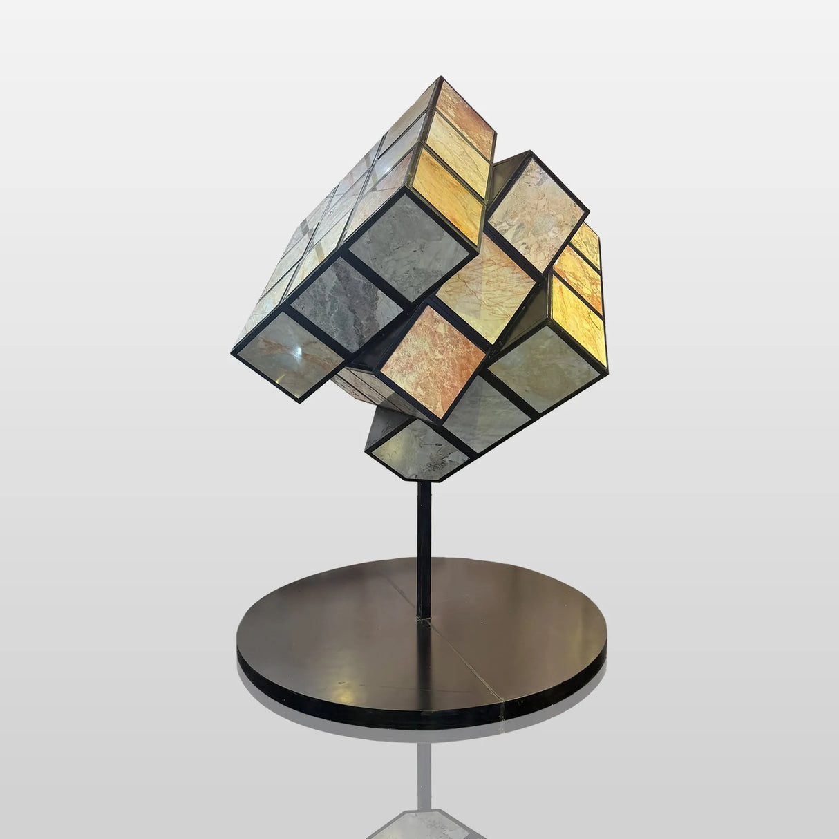 PREMIER Rubik’s Cube Marble Sculpture with Stainless Steel for Art Galleries, Hotel Lobbies and Museum Halls PSM-135-Marble sculpture-PREMIER SCULPTURE
