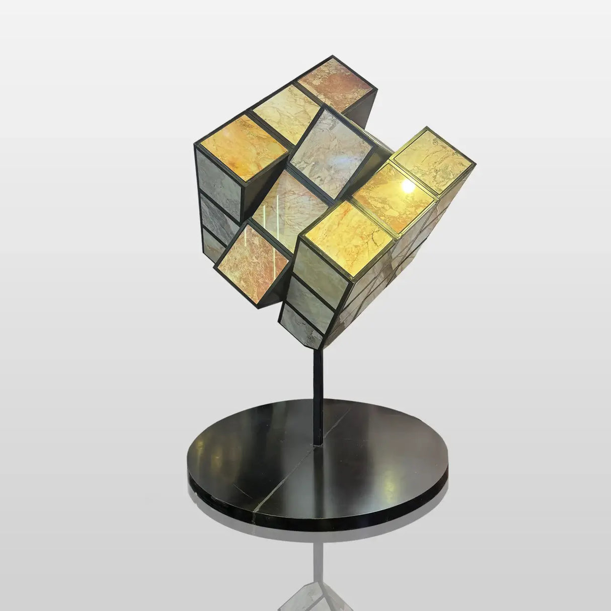 PREMIER Rubik’s Cube Marble Sculpture with Stainless Steel for Art Galleries, Hotel Lobbies and Museum Halls PSM-135-Marble sculpture-PREMIER SCULPTURE