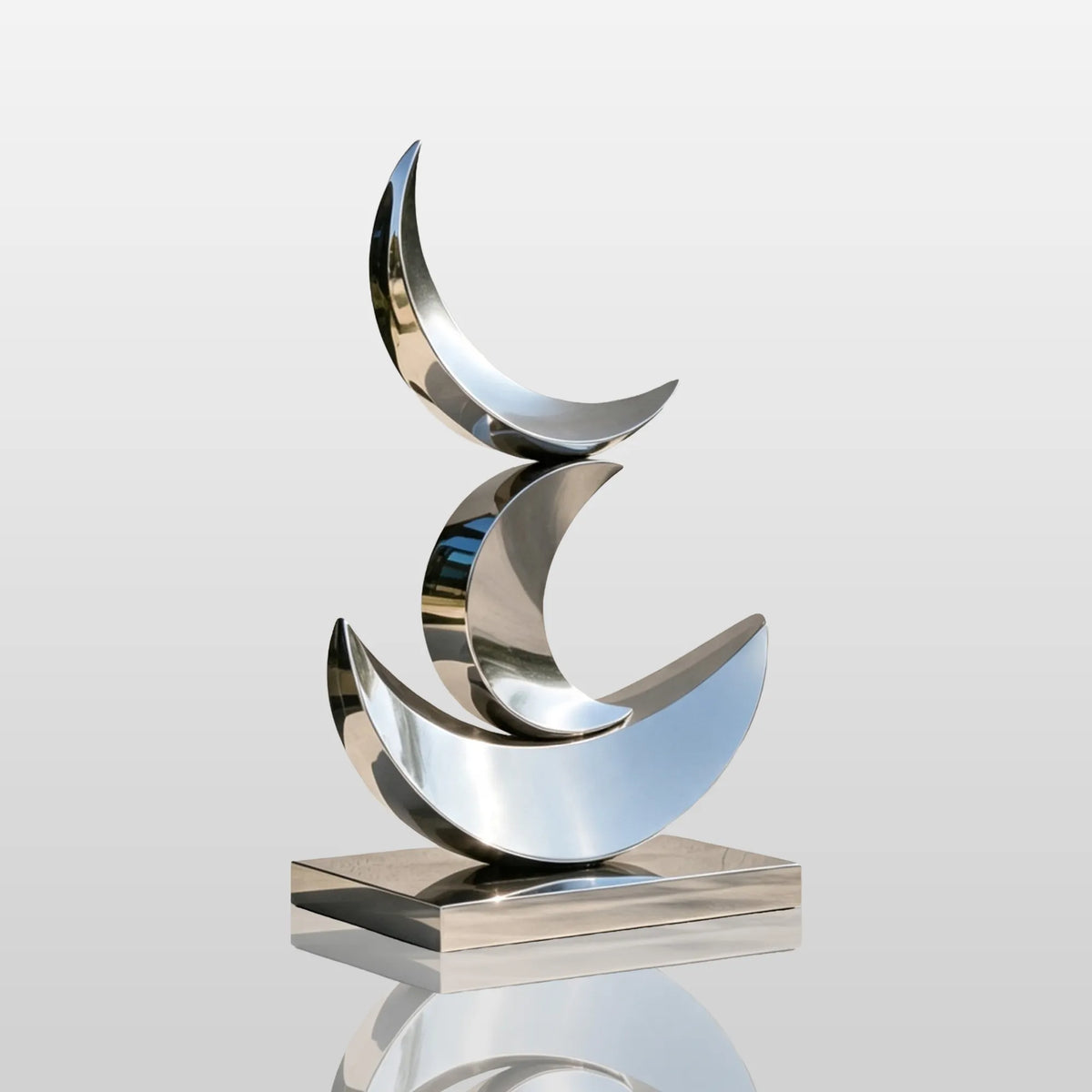 PREMIER Stacked Crescent Sculpture in Polished Metal for Front Yard, Garden Poolside or Driveway PSSS-347-Stainless Steel Sculpture-PREMIER SCULPTURE