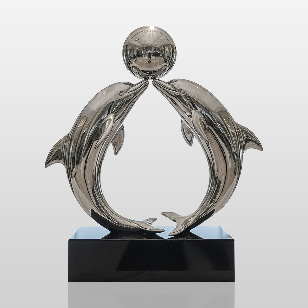PREMIER Stainless Steel Dolphin Sculpture with Circular Form for Modern Interiors PSSS-201-Stainless Steel Sculpture-PREMIER SCULPTURE