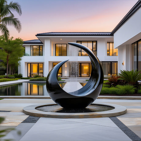 PREMIER Abstract Stainless Steel Fountain Black Sculpture for Luxury Homes, Modern Villas and Gardens PSSS-136-Stainless Steel Sculpture-PREMIER SCULPTURE