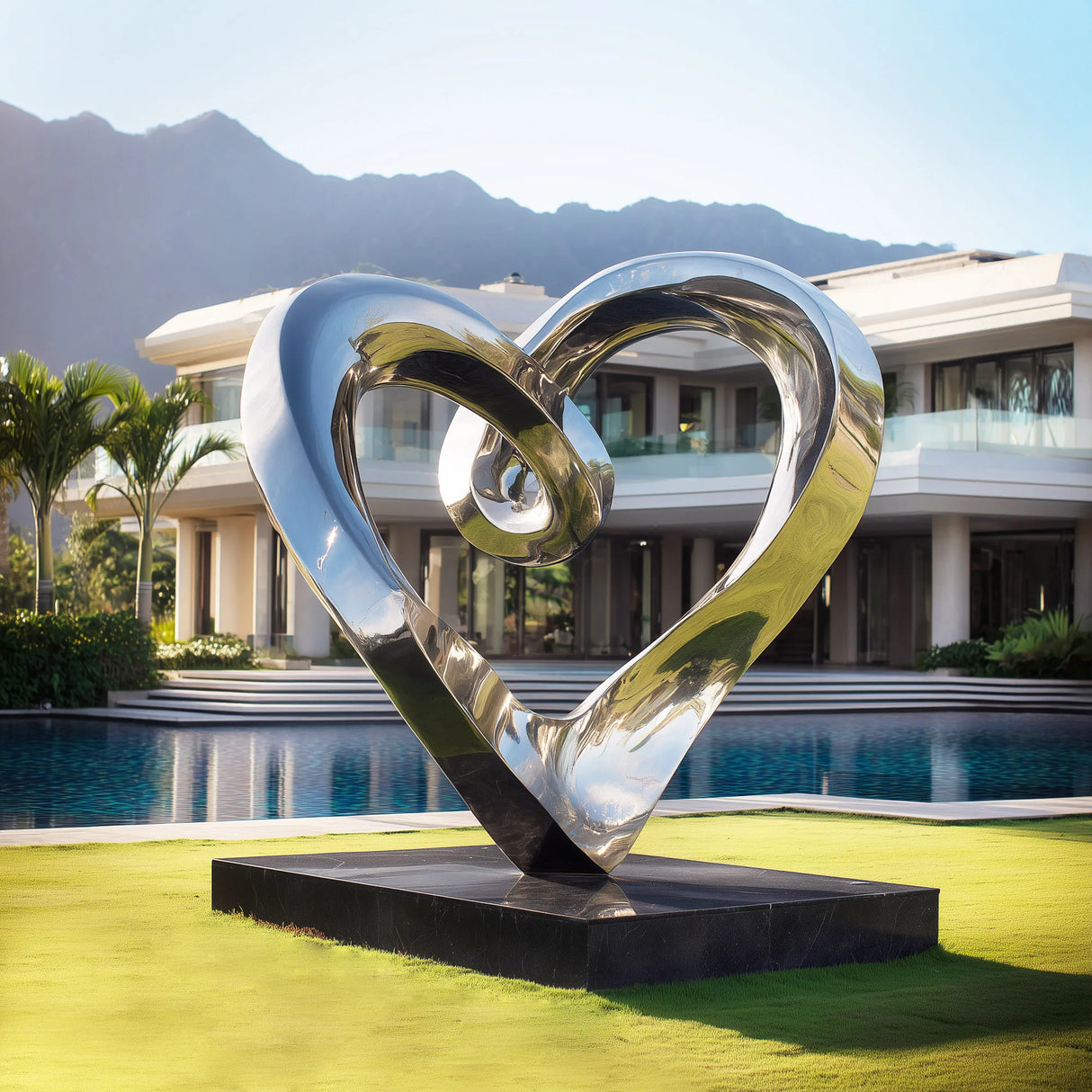 PREMIER Stainless Steel Heart Sculpture with Elegant Flowing Design for Luxury Outdoor Spaces PSSS-182-Stainless Steel Sculpture-PREMIER SCULPTURE