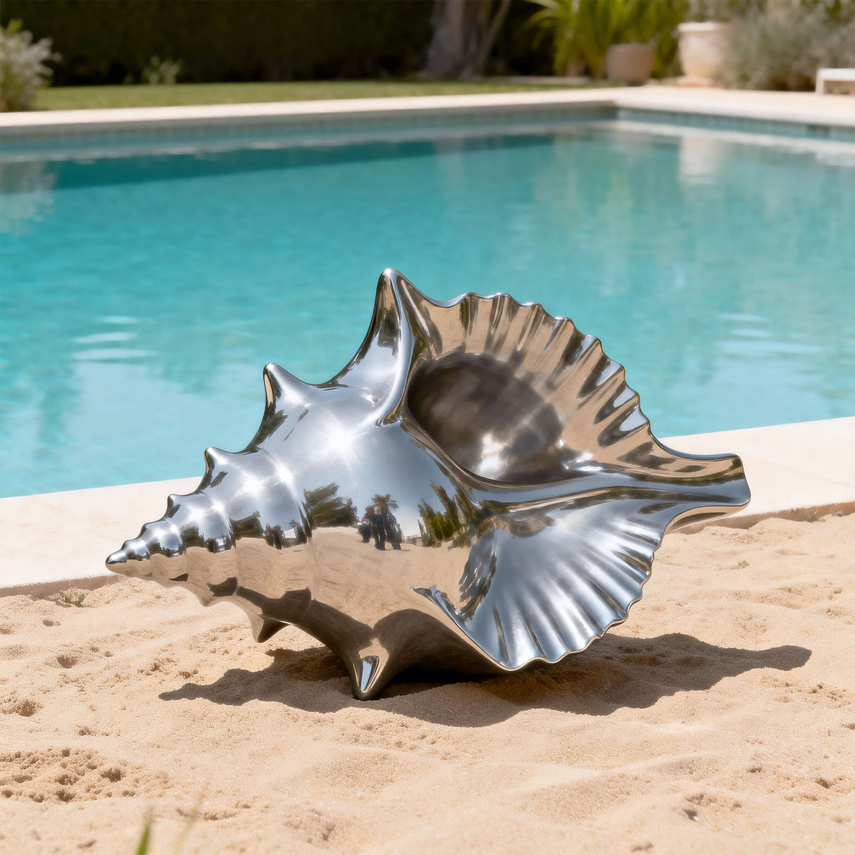 PREMIER Stainless Steel Seashell Sculpture with Mirror Polished Design for Poolside and Garden Decor PSSS-197-Stainless Steel Sculpture-PREMIER SCULPTURE